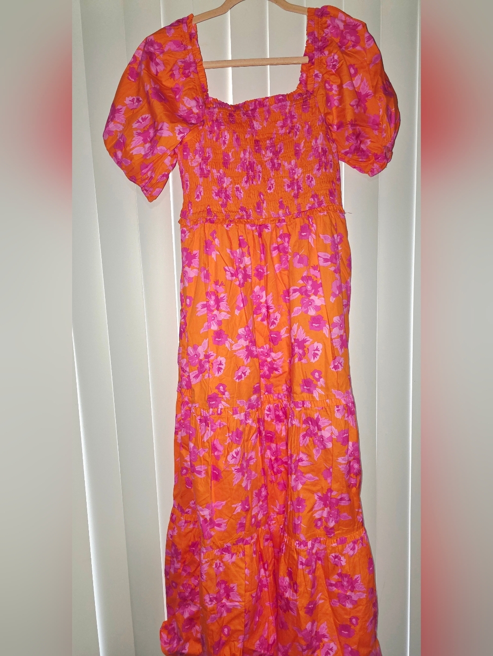 Sugarlips Orange & Pink Floral Smocked Maxi Dress